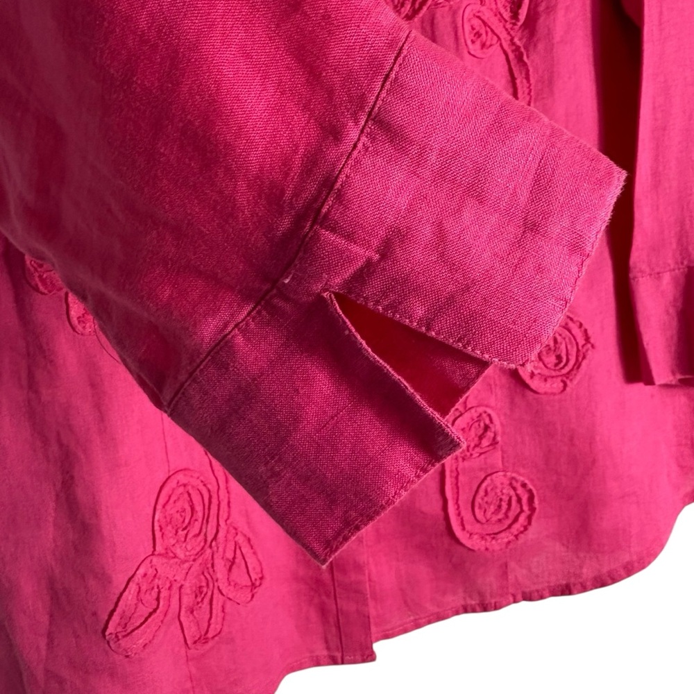 CHARTER CLUB Petites 100% Linen Floral Embroidered Top in Fuchsia Size 12PETITE - Picture 6 of 9